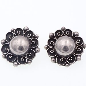LARGE VINTAGE STERLING MEXICAN CLIP ON EARRINGS